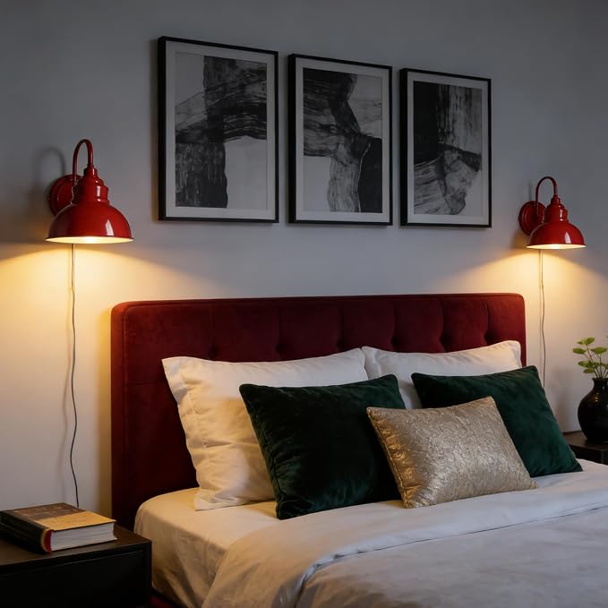 Mini Gooseneck Wall Sconce, 2-Way Mount with Switch, Red | Flexible Gooseneck, Plug-in & Hardwired Dual Installation, On/Off Switch Included, Fits Bedroom, Corridor, Porch