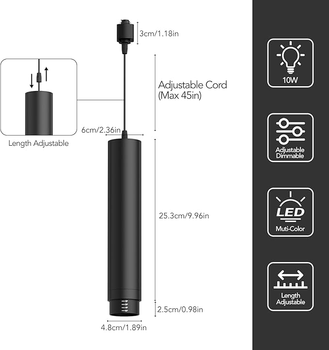 Remote Control H Track Pendant Lights with Adjustable Cord, H Type Track Lighting LED Pendants Lights Fixtures, 15°-60° Zoomable 2700K-6000K, Dimmable CRI97+ 10W 1000LM, Black (6 Pack)