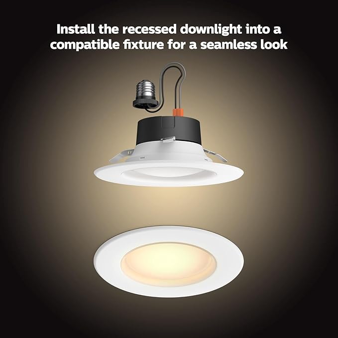 Philips Hue Smart Retrofit Recessed 5/6 Inch LED Downlight 4 Pack - White Ambiance Warm-to-Cool White Light - 1100LM Indoor -Control with Hue App - Works with Alexa, Google Assistant and Apple Homekit