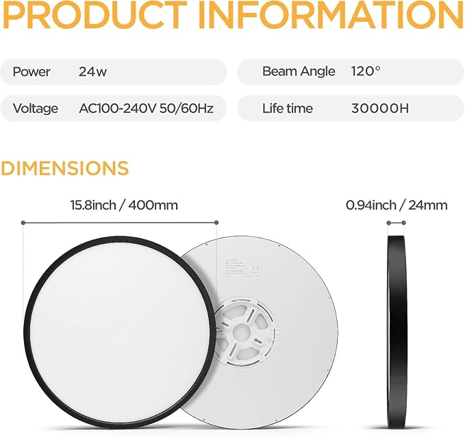 TALOYA 4-Pack 15.8" LED Flush Mount Ceiling Light Fixture,24W 5CCT,Black | 100–240 VAC Input,Edge-Lit LED Modern Ceiling Lamp for Living Room,Bedroom,Hallway,Kitchens