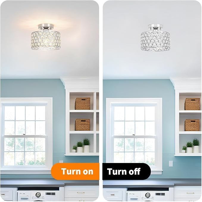 Lxybcce Chrome Crystal Ceiling Light Fixture - Modern Semi Flush Mount Ceiling Chandelier Lighting for Hallway, Kitchen & Foyer | Dazzling Prism Chandelier with Easy Installation,1 Light, 9 in