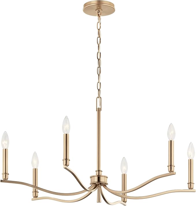 Kichler Malene 6-Light Chandelier, Updated Traditional Light in Champagne Bronze, Sloped Ceiling Compatible, for Foyer, Dining Room, Living Room or Bedroom (17.75" x 32"), 52695CPZ