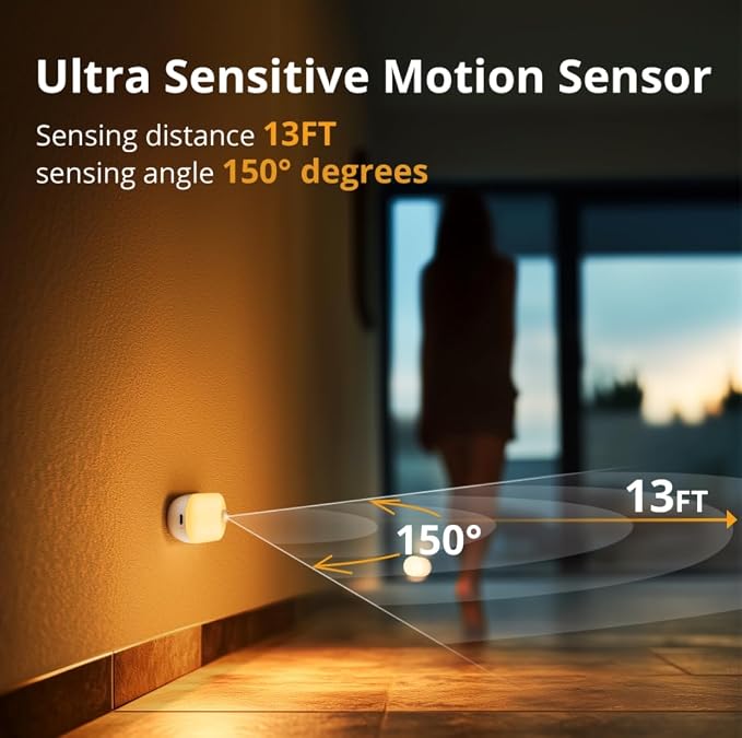 Rechargeable Night Light with Motion Sensor, 1500mAh Battery Operated Nightlights, Stick-on LED Closet Light, 1-80LM Dimmable Brightness for Bathroom, Kitchen, Stairs, Hallway, 3 Packs