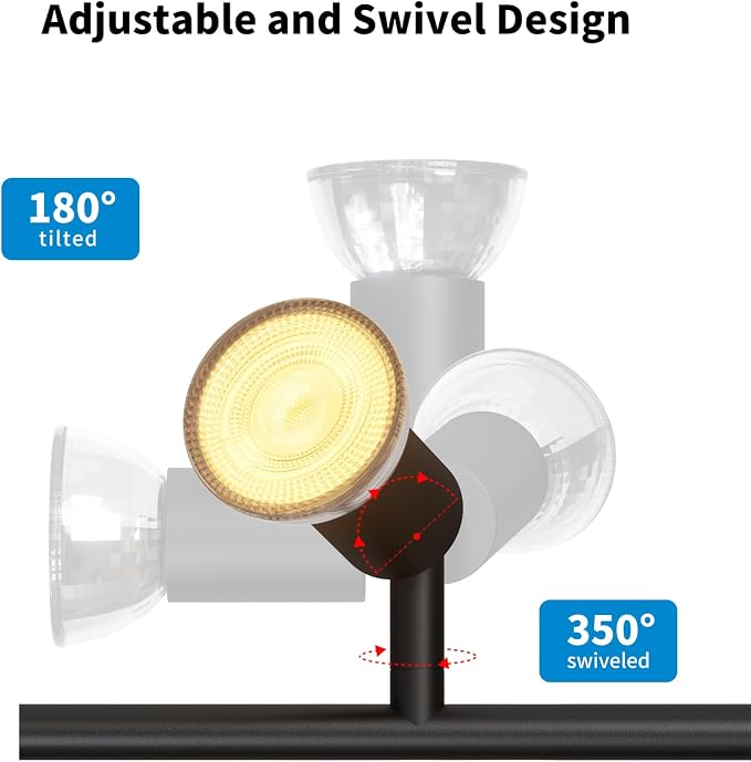 LVWIT 6-Light LED Ceiling Track Lighting Fixtures, Flexibly Rotatable Light Heads, Modern Ceiling Spot Lights for Kitchen, Living Room, Bedroom, Black(GU10 Socket, Bulbs Not Included)