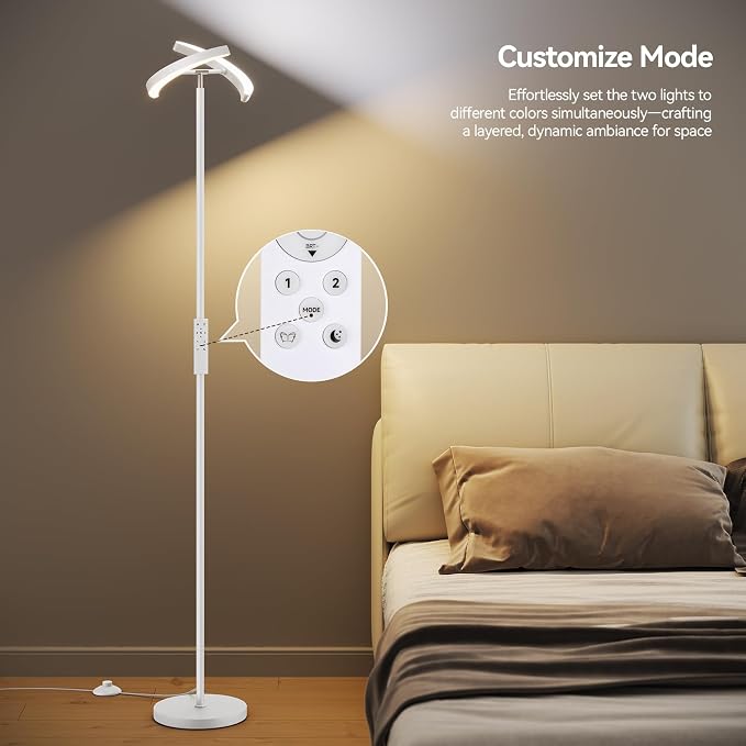 SUNMORY Floor Lamp for Living Room, 28W Bright LED Lamp with Remote Control | 1600lm Dimmable Rotatable Standing Lamp, 74" Tall Modern Reading Torchiere Uplighter Lamp for Bedroom Office Corner, White