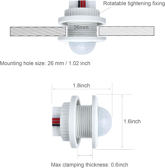 DC 12V/24V Motion Sensor Light Switch,PIR Smart Infrared Human Body Detection,Adjustable Delay & Light Sensitivity,for LED Strip Lights,Cabinets,Closets,Wardrobes,Pantry,Under-Bed Lighting