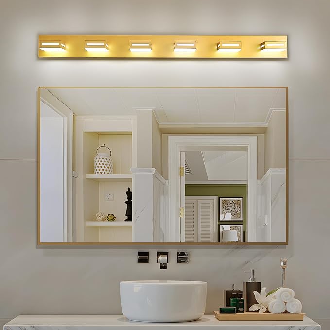 LED Modern Bathroom Light Fixtures, 6-Light 48-Inch Gold Vanity Lights for Bathroom Lighting Fixtures Over Mirror, 6000K Cool White 350° Rotatable Wall Lamp
