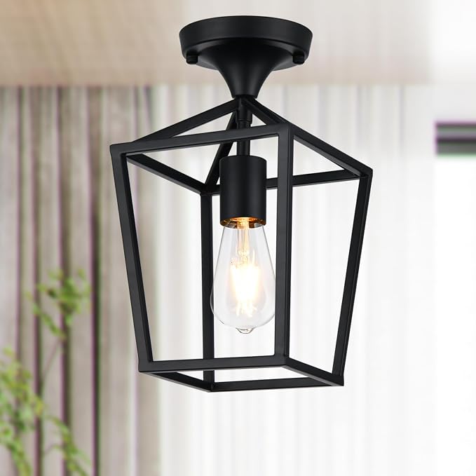 Flush Mount Ceiling Light Fixture, Matte Black Industrial Ceiling Light Fixture,Matte Black Hallway Light Fixtures Ceiling,Light Fixtures Ceiling Mount for Kitchen,Farmhouse,Hall,Bedroom,Bathroom