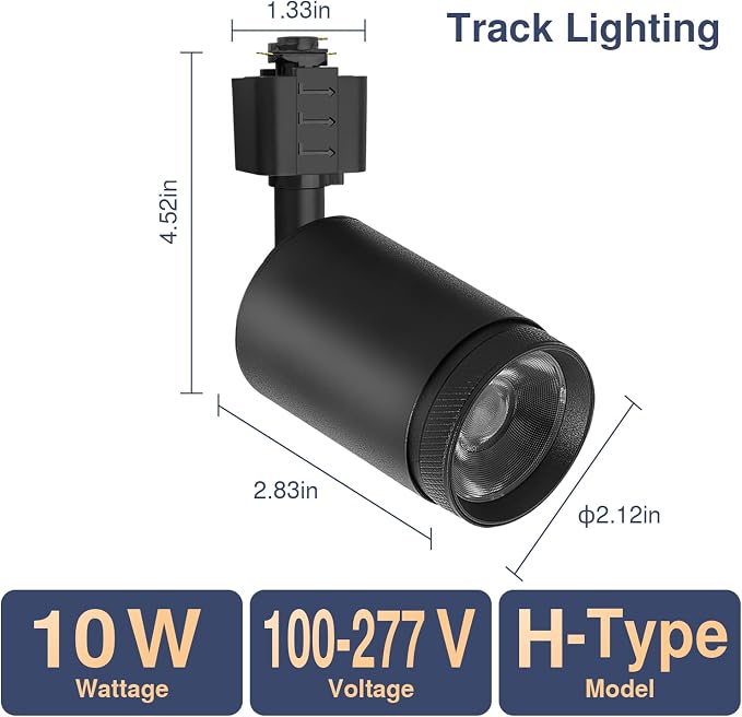 10W LED Black Track Lighting Heads, H Type Track Lighting Rail Ceiling Spotlight for Accent Task Wall Art Exhibition Lighting, and Wall Art Display Illumination 3000K-5700K, CRI90+ (6-Pack