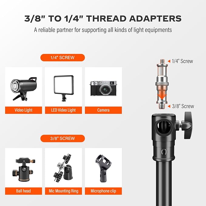 Godox Light Stand 112in/9.3' Photography Light Stand Heavy Duty with 1/4” to 3/8” Universal Screw Carry Bag Portable for Photography Studio Portrait Shooting