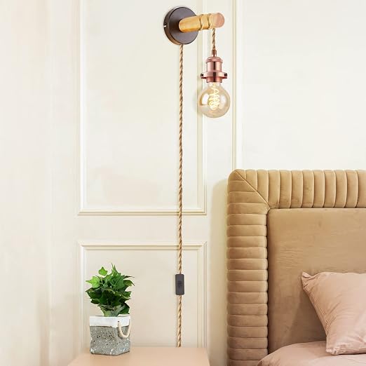 15.4ft Pendant Light Cord Kit, Industrial Vintage Plug in E26 Socket Hanging Light with Switch, Hemp Rope Hanging Light Fixture for Pendant Lamp Farmhouse Lamp Cable DIY