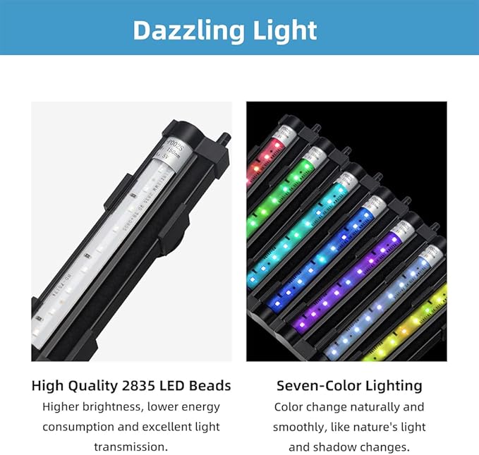 Submersible Aquarium Light 18Inch Fish Tank Light Bubbler Wall with Air Bubble Hole IP68 Waterproof Color Changing Led Light for Freshwater and Saltwater Aquariums Fish Tanks