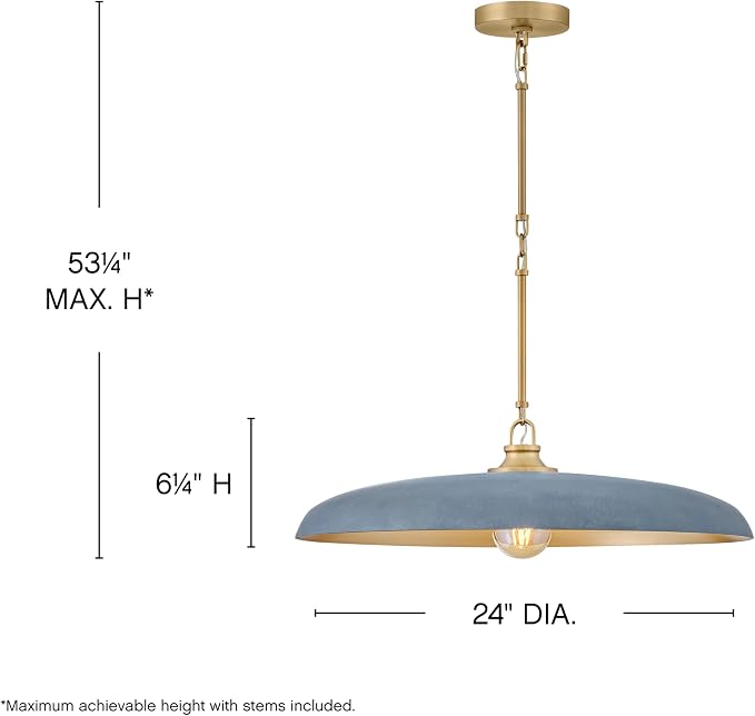 Hinkley Sadie 24" Large Dome Chandelier, Vintage Denim with Lacquered Brass | Two Tone Saucer Pendant, Includes (5) 7" Downrods, Needs a Med. LED Bulb, Adjustable Height, Dining Room, Kitchen