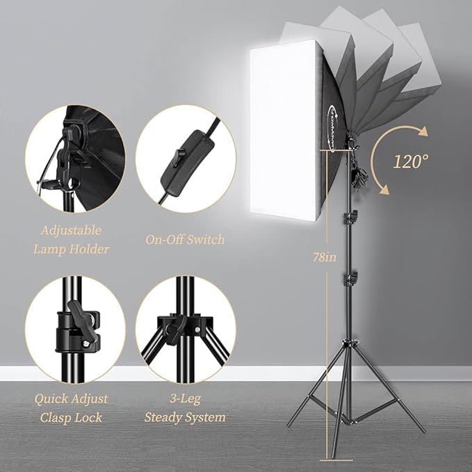 Photography Lighting Kit, Softbox Lighting Kit with Photo Backdrop for Product Photography, Portrait photography, Video Shooting Photography