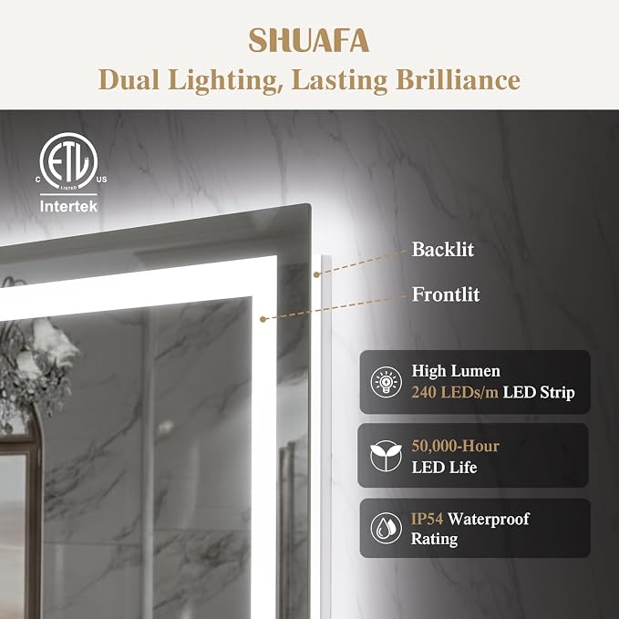 36X36 Inch Frontlit+ Backlit LED Bathroom Mirror with Lights | Bathroom Vanity Mirror for Wall, Ultra-Clear Tempered Glass, Shatter-Proof, Anti-Fog and Memory Function, ETL Listed
