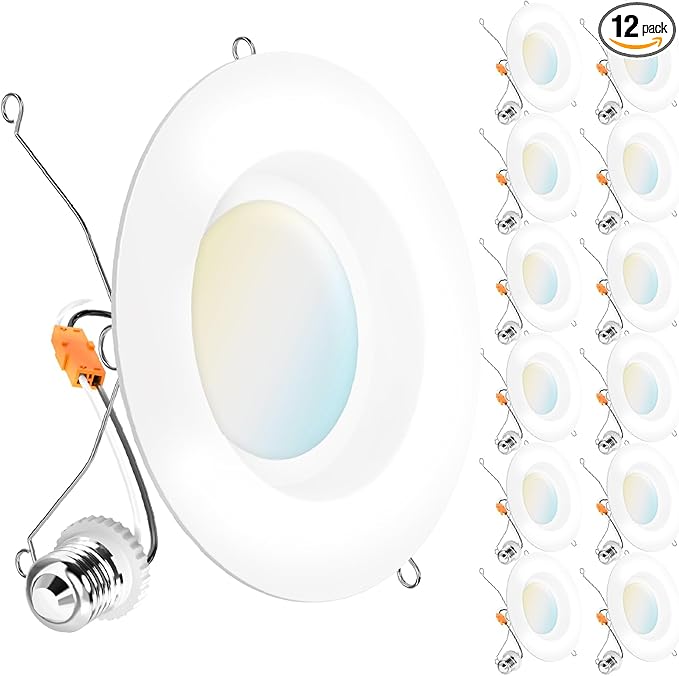 Sunco 12 Pack 6 Inch LED Recessed Lights, Retrofit Can Lights, Smooth Trim, 965 LM, 13W (75W Equivalent), Selectable CCT 2700K/3000K/3500K/4000K/5000K, Dimmable, Damp Rated UL
