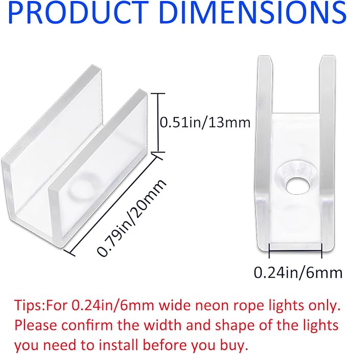 Neon Rope Light Mounting Brackets, 50PCS Neon Lights Install Fixing Clips Accessories for 6x12mm Silicone LED Neon Flex Strip Lighting, Neon Signs DIY(50 Screws, 50 Clips)