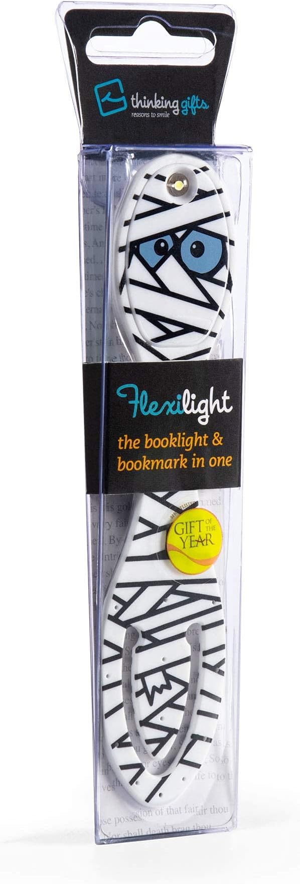 Gifts for Readers & Writers Book Light, Clip On Reading Light for Bed, 2in1 Flexilight & Bookmark, Small & Lightweight with a Soft Glow, 2 Batteries Included, Mummy