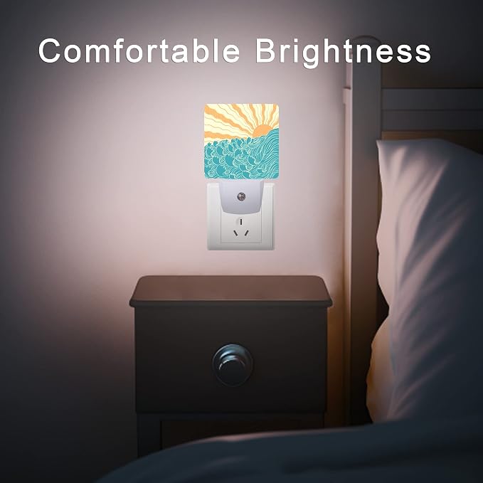 Waves Night Light,Sea Landscape Sun Plug-in Night Lights with Dusk-to-Dawn Sensor for Women/Girls/Boys Gift Sleep Friendly lamp for Bedroom, Bathroom and Living Room,0.5W
