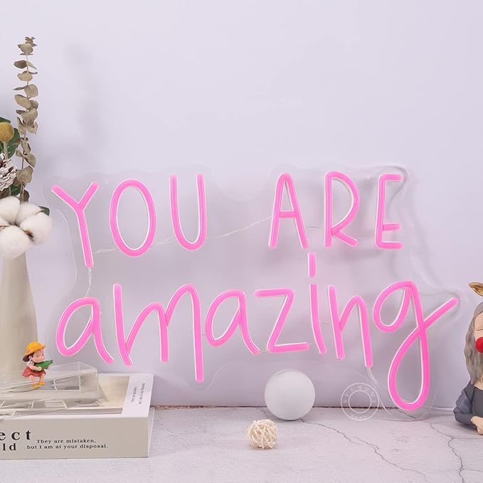 SYLHOME Pink You Are Amazing LED Neon Light Signs Wedding Birthday Girls Party Wall Decor Sign Classroom Home Bedroom Living Room Bar Pub Club Nursery Hanging USB 16.9"X10.6"