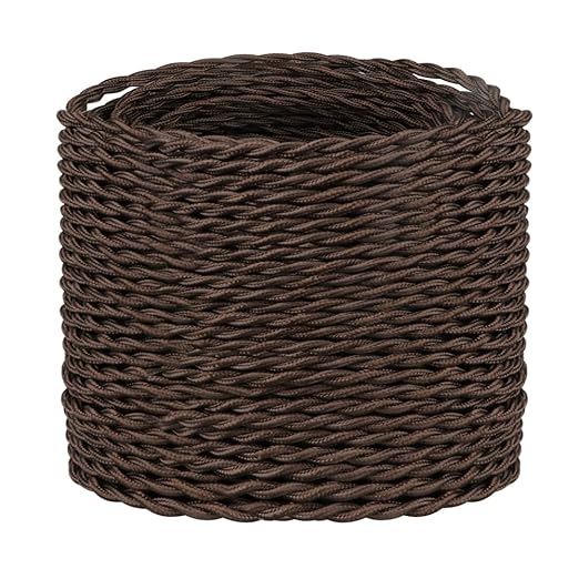 Helunsi 32.8ft Twisted Cloth Covered Wire, Brown 18/2 Cloth Covered Electrical Wire, 18 Wire Gauge 2-Conductor Fabric Covered Lamp Cord, Vintage Twisted Cloth Covered Wire, for DIY Projects (Brown)