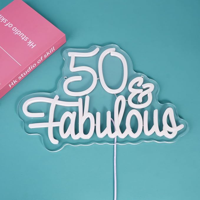 50 Fabulous Neon Light Fifty Years Old Neon Sign for 50th Wedding Anniversary Birthday Party Decorations Warm White LED Light for Wife, Mom, Daughter, Sister, Aunt, Best Friends, BFF, Coworkers