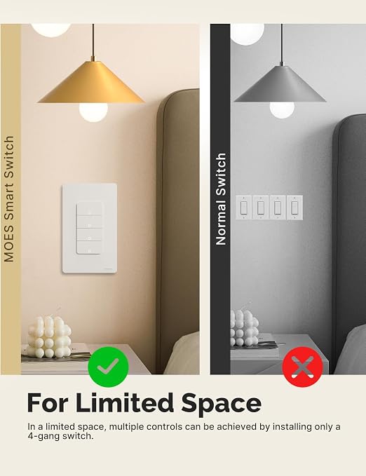 MOES Matter-WiFi Smart Double Switch, Neutral Required | 2 Gang Single Pole Light Switch, Compatible with Alexa Google Assistant, Remote Control