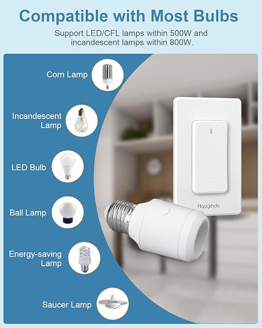 Remote Control Light Socket for 500W E26/E27 Bulb Base Holder, Wireless Wall Mounted Light Switch, 1 Remote Switch & 2 Light Sockets, No Wiring Wireless Light Switch Kit Light Fixtures