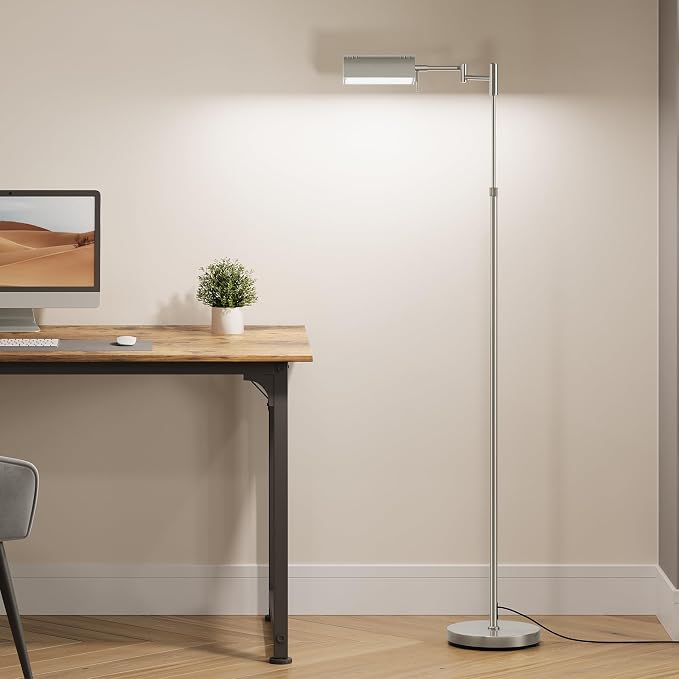 SUNMORY Dimmable LED Pharmacy Floor Lamps, 16W/1500LM Bright Reading Lamp | Remote Touch Control, 350°Swing Arm, Adjustable Height, Task Craft Tall Standing Light for Living Room Bedroom Office, Nickel