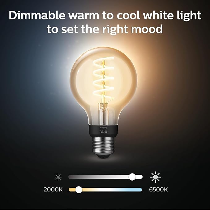 Philips Hue Smart 60W G25 Filament LED Bulb - White Ambiance Warm-to-Cool White Light - 1 Pack - 550LM - E26 - Indoor - Control with Hue App - Works with Alexa, Google Assistant and Apple Homekit