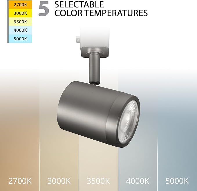 WAC Lighting Charge 8010 LED Adjustable Track Head 5-CCT Selectable 9W 865 Lumens Fully Dimmable in Brushed Nickel for H-Style 3 Wire Track (Pack of 2)
