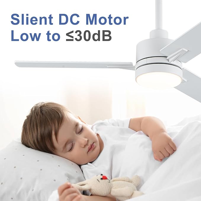 LANMEL Metal Ceiling Fan with Lights and Remote, 42 Inch, White | Modern Low Profile Flush Mount, Reversible, 3CCT Dimmable, Quiet, LED, For Bedroom, Living Room, Indoor/Outdoor Patio Use
