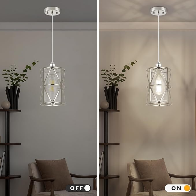 5.4"×7.9" Pendant Lights Kitchen Island with Clear Glass, Brushed Nickel Pendant Lights, Cylindrical Modern Kitchen Light Fixtures, Pendant Light Over Island, Foyer, Dining Room, Entryway