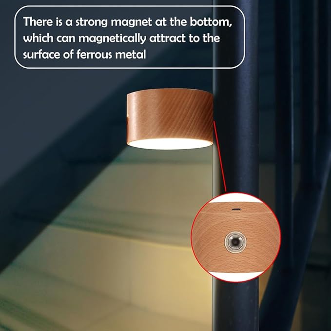 LANDGOO Battery Operated Wall Sconce Bedside Lamp, Wooden Magnetic Wall Light Dimmable, 360° Adjustable Angle, Rechargeable Cordless Lamp for Picture, Bedroom, Hallway (Beech Wood 2PCS)