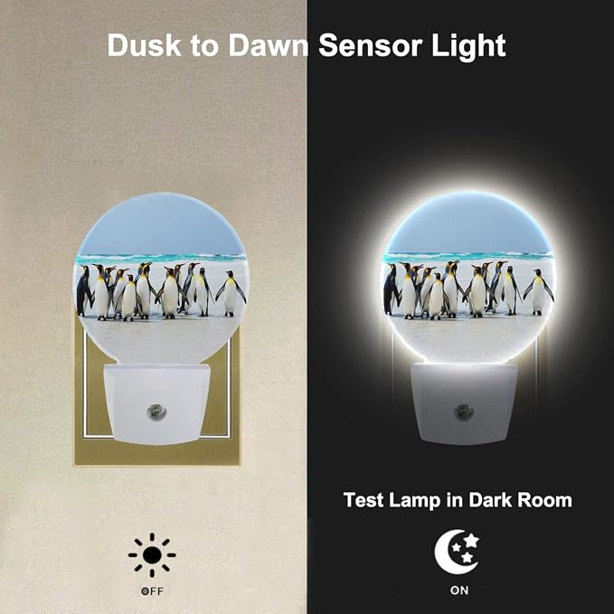 King Penguins Nightlight Antarctic Penguin Cute Animal LED Dusk to Dawn Plug-in Nightlight Auto Sensor for Bedroom Bathroom Hallway Living Room