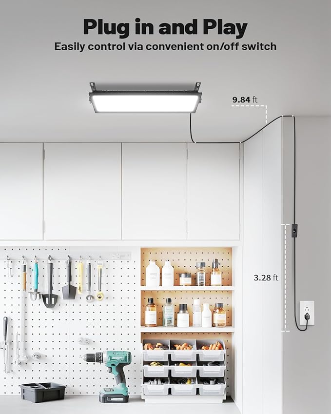 Linkable LED Shop Light (Built-in Outlet) - 100W 15000LM Aluminum Plug in Garage Light w/ 9.84ft Power Cord and On/Off Switch, 6000K Shop Lights for Garage, Workshop (1 Pack)