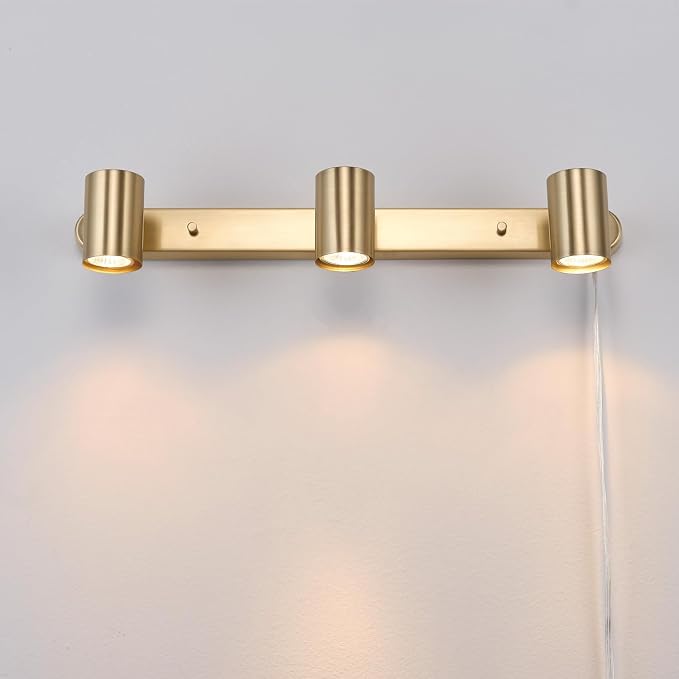Globe Electric 3-Light Plug-in Track Lighting, Matte Brass, Adjustable Heads, 15-Foot Cord, 59469