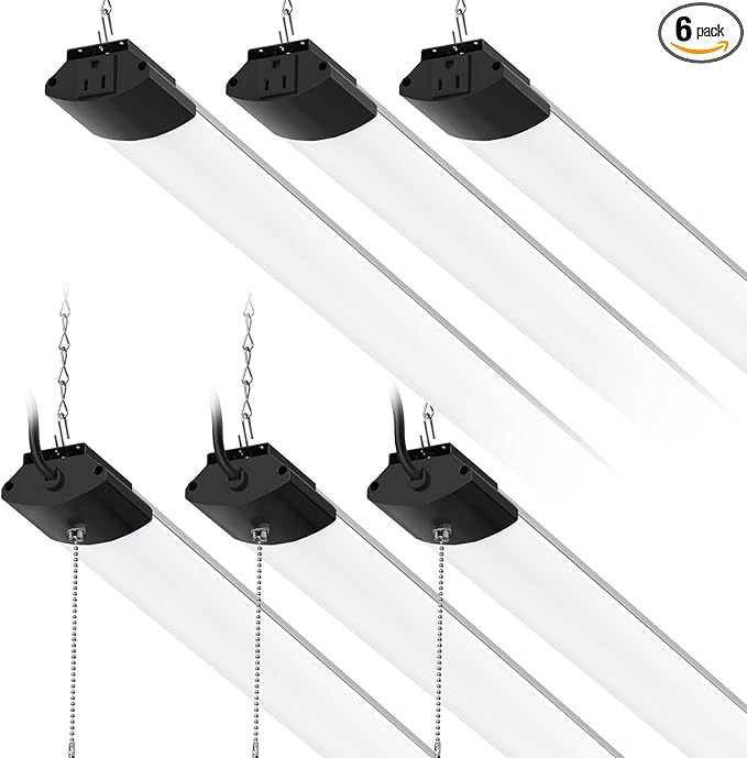 Barrina BS168 168W 8FT LED Shop Lights, 16800LM, 5000K, High Output, Linkable, LED Shop Light for Garage, Workshop, Warehouse, Hanging or Ceiling Mount with Pull Chain Switch, 6 Packs