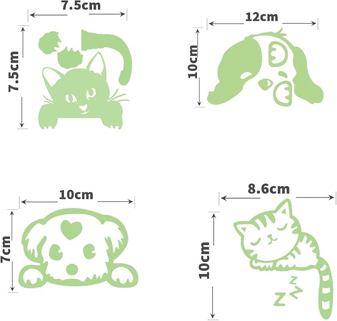 4 Pcs Cute Cartoon Switch Labels cat & Dog Puppy,Glow in The Dark Light Switch Cover Set,Light Switch Labels Stickers for House, Luminous pet Wall Decals for Bedroom,Art Mural Paste