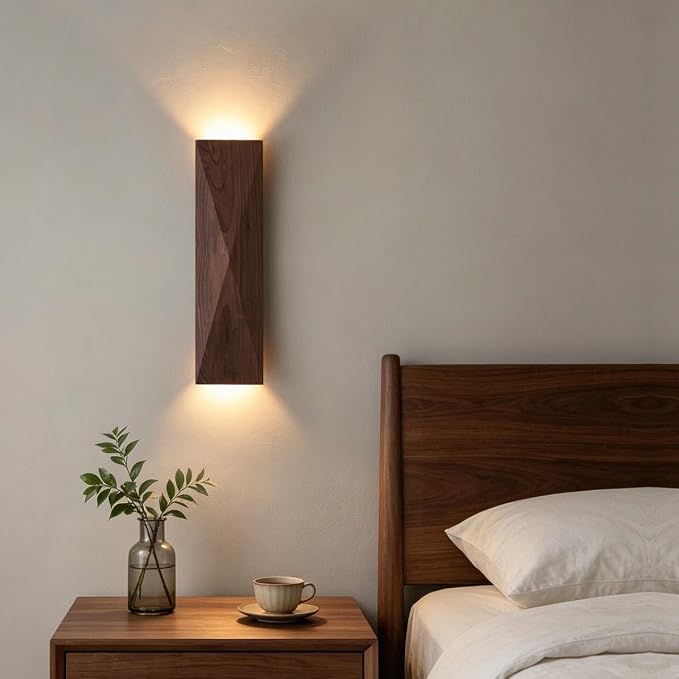 Modern Walnut Wood Wall Sconces, Linear Wood Mounted Lamps, Minimalist Up and Down Wall Sconce for Living Room,Bedroom,Stairway, Hallway