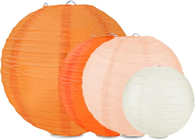 Fall Paper Lanterns, Orange Peach Cream Thanksgiving Party Hanging Paper Lanterns for Fall Festival Wedding Baby Shower Birthday Party Supplies (12 PCS)