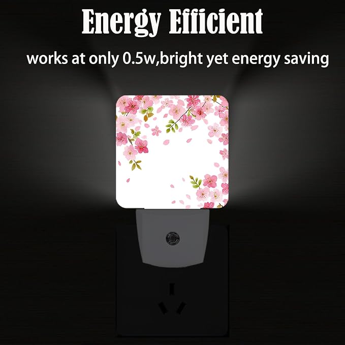 Cherry Blossoms Night Light,Spring Flower Plug Into Wall Decor for Stairway,Hallway,Kitchen,Dusk to Dawn Sensor Nightlights for Boys/Girls/Women/Men Room Gifts