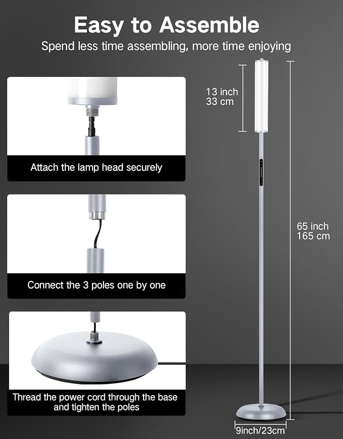 OUTON Bright Smart Floor Lamp with Remote, App & Touch Control, RGB Color Changing Standing Lamp, 2200K-6500K Dimmable, 3 Adjustable Heights, 32 Scenes for Living Room Bedroom Office,Grey
