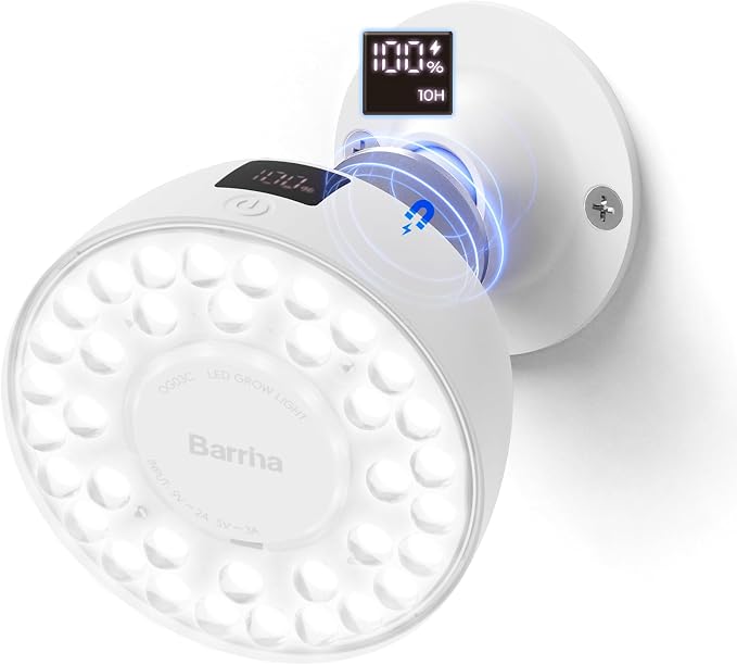 Barrina Orbgrow OG03C Rechargeable Puck Grow Light, 5000K, 1 Pack, White | Cordless Full Spectrum Plant Light for Indoor Plants, Magnetic & Touch Switch with Timer, Small Grow Lamp for Plant Shelf