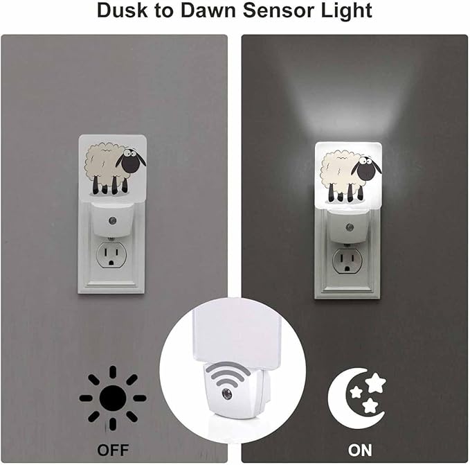 LED Night Light,Cartoon Sheep LED Night Light Plug into Wall with Dusk to Dawn Light Sensor White Energy Efficient Nightlight for Bedroom Bathroom Hallway Living Room Kitchen