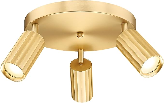 FEMILA Brushed Gold Round Track Lighting Fixtures Ceiling, 3 Light Track Lighting Fixtures with 3000K GU10 Bulbs, Track Lights for Kitchen, Hallway, Living Room, Office, 4FS109F-3 BG
