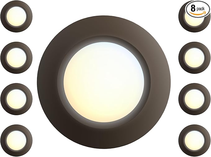 8 Packs 6 Inch LED Low Profile Screw in & Surface Mount Disk Light, Oil Rubbed Bronze, 5CCT Field Selectable, Round, 15W, 1000 Lumens, CRI80, Driverless, Dimmable, ETL & Wet Listed