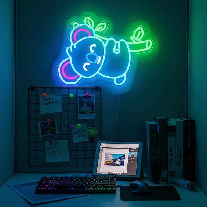 Koala Neon Sign Dimmable LED Animal Neon Sign for Kids Room Wall Decor | Cute Koala Design Creates a Cozy Atmosphere for Nursery Baby Room Playroom Bedroom Office Animal Theme Decorations Gift Ideas