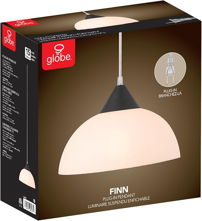 Globe Electric 60435 1-Light Plug-in Pendant Light Fixture, Dark Bronze Finish, Frosted Shade, Adjustable Clear Cord Height, Modern Hanging Lights for Kitchen Island, Hallway, or Dining Room
