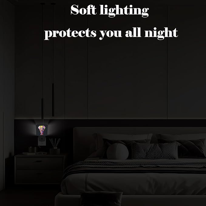 Colorful Elephant Night Light,Plug Into Wall with Dusk to Dawn Light Sensors, Warm Nightlights for Bedroom,Bathroom,Hallway,Kitchen,Gifts Ideal for Boys Girls Women Men